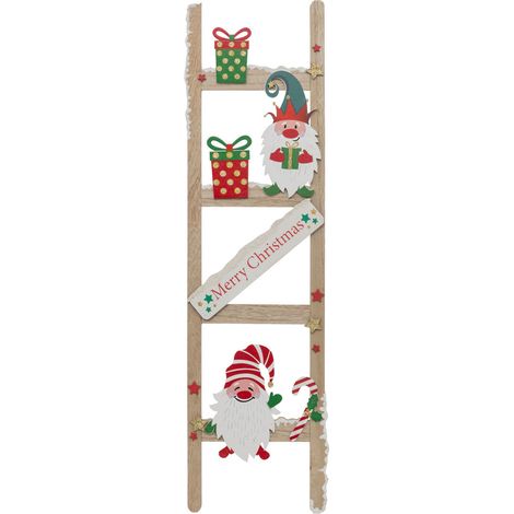 Pancarte Échelle Merry Christmas en bois avec Lutins et Cadeaux H 65 cm - Feeric Christmas