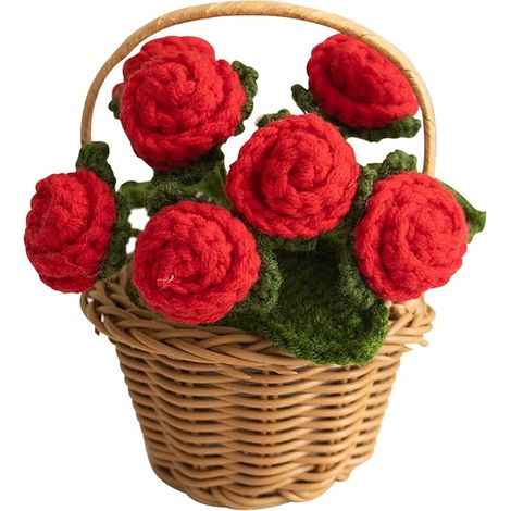 Rouge Rose Fleur Crochet, Fleur en Crochet, Décorations de Fleurs Préservées Raffiné, Fleurs Tricotées Artificielles. FleursCrochet pour Festival, Mariage, Fête des Mères (1/5)