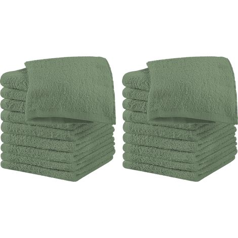 Set 18 Pezzi Lavette Asciugamani Viso Mani 100% Cotone 490 Gsm 30x30 Cm Bagno Bidet Vari Colori Morbide Assorbenti Asciugamano Spugna Ospite Verdesottobosco - 30x30 cm (1/5)