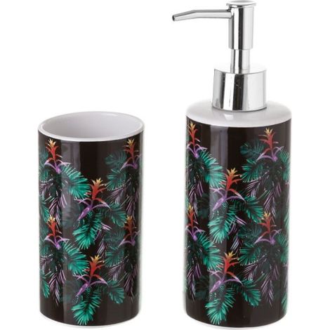 Set Salle de Bain Feuillage Guzmania - Distributeur Savon + Verre (1/3)