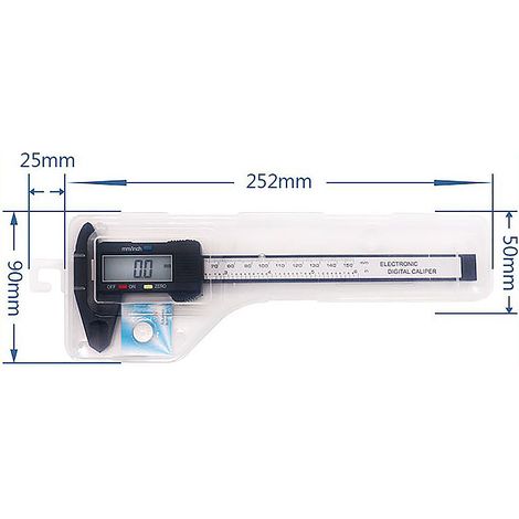 Digitaler Messschieber 0–6 Zoll/0–150 mm mit Konverter und großem LCD-Display, elektronischer Kunststoff-Messschieber, Messwerkzeug (1/5)