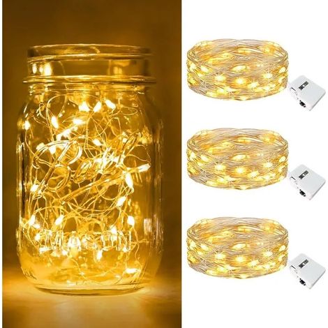 Lot de 3 Mini Guirlande LED à Pile, 2M 20LED 3 Modes Pile, IP65 Étanche Petite Guirlande Lumineuse Led Inte - Blanc Chaud A-Lot de 3 (1/5)