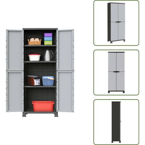 Kunststoffschrank 68x39x171,5 cm - Aufbewahrungsbox - Garderobe - Werkzeugschrank - Regal - Grau