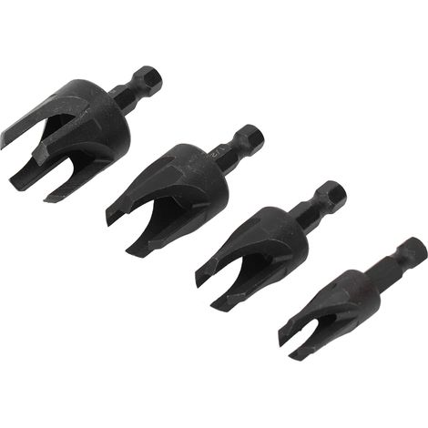 Ensemble de 4 forets à bouchons pour bois en acier au carbone, queue hexagonale de 6,35 mm (1/4 po), type griffe, disponibles en 6,35 mm (1/4 po), 9,52 mm (3/8 po), 12,7 mm (1/2 po) et 15,88 mm (5/8 p (1/5)