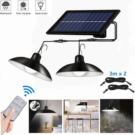 Highsam – Lampe solaire étanche avec télécommande – 2 têtes – Câble de 5 m – 400 lumens – Indice de protection IP65 – Lumière blanche pour espaces extérieurs (1/5)