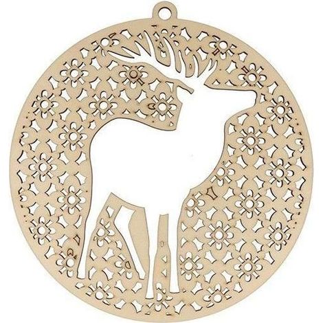 Médaillon en bois - Artemio - Misty winter - Motif cerf - 20 cm - Personnalisable (1/4)