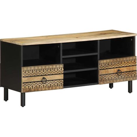 Mueble de TV industrial con almacenaje 100 x 33,5 x 46 cm estilo moderno madera negra 020057837