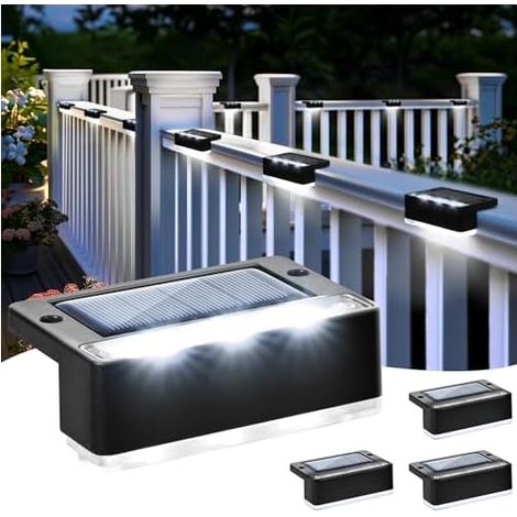 Lot de 4 lampes solaires d'extérieur blanches pour escalier, lampes solaires étanches, éclairage LED pour escaliers extérieurs, marches, clôture, terrasse, décoration (noir,blanc froid)