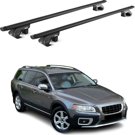 OMAC Barres de toit aluminium certifiées TÜV pour Volvo XC70 III 2008-2016 – Pour rails de toit standards – Rainure en T – Charge max 90 kg – 2 antivols Noir (1/4)