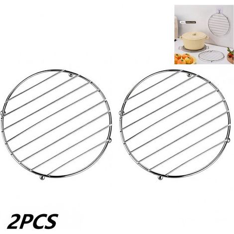 2 salvamanteles de acero inoxidable, protector de encimera resistente al calor para sartenes calientes, cojín de mesa para parrilla de vapor (1/5)
