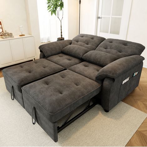 Canapé-lit 3-en-1 2 places 142x90x86,5 cm en tissu chenille gris, gain de place – MEUBLIV (1/5)