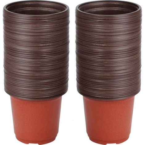 Lot de 100 pots de semis ronds en plastique souple – 10 cm diamètre, 8,7 cm hauteur – Réutilisables avec drainage pour semis intérieur et extérieur (1/5)