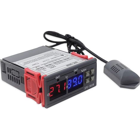 Digitaler Temperatur- und Feuchtigkeitsregler mit Thermostat und Hygrometer, integriertem Sensor und Relaisausgang (110–220 V).