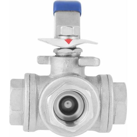 Robinet À Boisseau Sphérique - Vanne Trois Voies - Acier Inoxydable SUS304 - Température -20 À 200 °C - Raccord 1/2 Pouces - 1 Pièce (1/4)