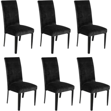 Lot de 6 housses de chaise en velours noir, robustes, amovibles, lavables et réutilisables – Pour salle à manger, banquet, décoration d'intérieur (noir, lot de 6) (1/5)