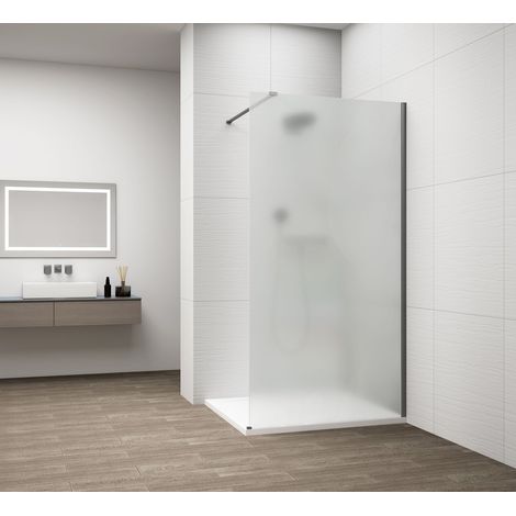 ESCA GUN METAL Panneau de verre de douche monobloc, montage mural, verre mat, 800 mm (1/4)