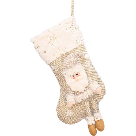 1 Chaussette de Noël, décoration Père Noël bonhomme de neige, toile de jute peluche, pour arbre cheminée maison (1/4)