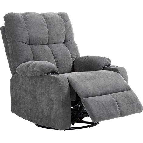 Sillón para TV con función reclinable, giratorio 360°, inclinable 135°, con núcleo de muelles ensacados, correas elásticas, portavasos, 88x96x108cm gris oscuro