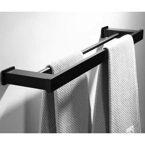(Größe: 50 cm) Matte schwarze Handtuchstange aus Edelstahl zur Wandmontage, 2 Stangen, Badezimmerzubehör (1/4)