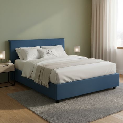 Talamo Italia Cama matrimonial Betty, Cama contenedor con revestimiento de tela, 100% Made in Italy, Apertura frontal, adecuado para colchón Cm 160x190, Azul, con embalaje reforzado (1/5)