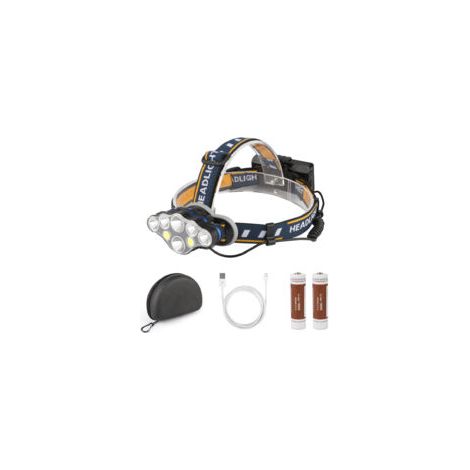 Linterna frontal, 8 LED, 18000 lúmenes, recargable por USB, Pow-Crezuo