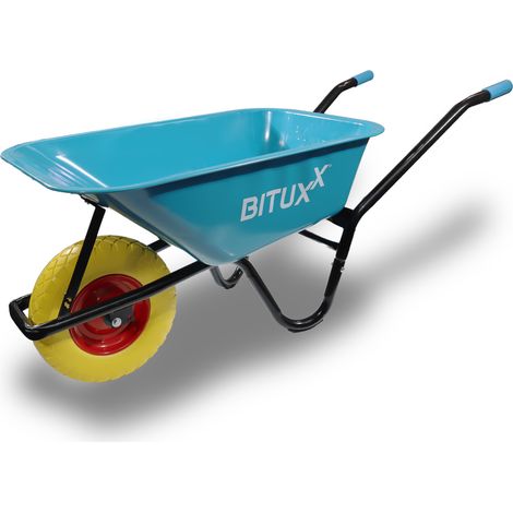 BITUXX Schubkarre 100L Schubkarren Schiebkarre Groß Scheibtruhe Bauschubkarre Blau mit PU Vollgumi Rad Gelb bis 250kg (1/5)