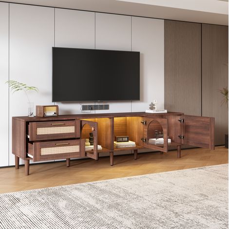 mobile tv 180 cm con LED ante vetro e rattan marrone HAVRYA (1/5)