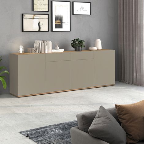 Buffet/bahut moderne 200 cm taupe/chêne wotan Grana (1/5)