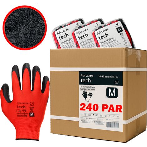 Gants de travail MERCATOR Tech en latex rouge et noir - Taille M - 240 paires (1/5)