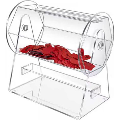 Tambour de loterie en acrylique (1 pièce), cage rotative professionnelle à 2 compartiments, pouvant contenir 2 500 tickets de loterie ou 100 boules, pour les jeux de loterie et de bingo. (1/5)