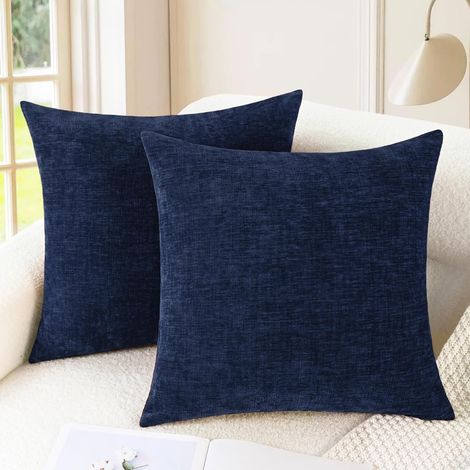 BEBUSINGOTO Set mit 2 dekorativen Chenille-Kissenbezügen, 45 x 45 cm, für Sofa, Bett, Wohnzimmer, Zuhause, marineblau (1/4)