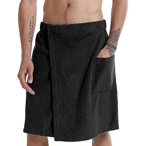 T-shirt de plage ajustable pour homme - Jupe-serviette portable avec poche, idéale pour la salle de sport, la douche, le sauna, le spa et la plage - Noir M (1/3)