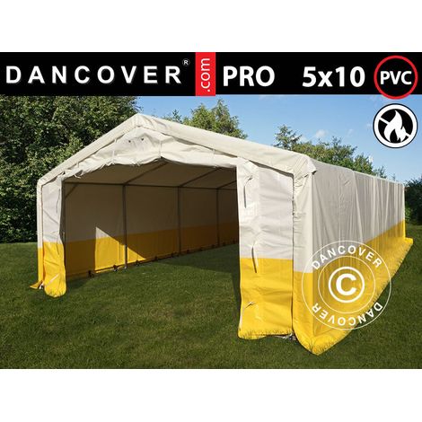 Carpa de trabajo y almacén PRO 5x10m, PVC, Blanco/Amarillo, Ignífugo - Dancover