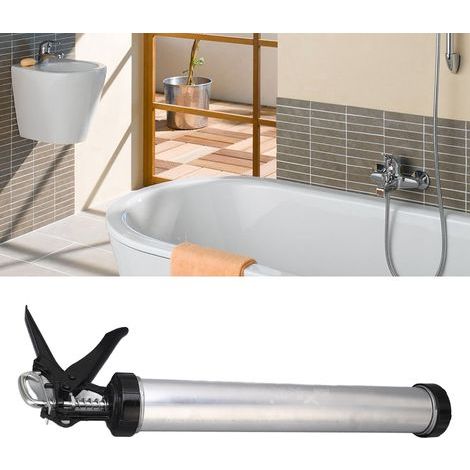 Pistolet à calfeutrer en aluminium avec tube silicone 600ml et 10 buses pour travaux d'étanchéité (1/5)