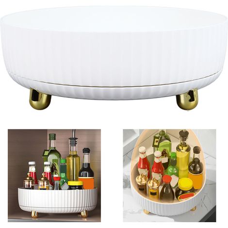Drehbarer Aufbewahrungsturm aus weißem Kunststoff – Organizer-Tablett mit großem Fassungsvermögen (28 cm) für Küche, Gewürze, Obst, Kosmetik (1/5)