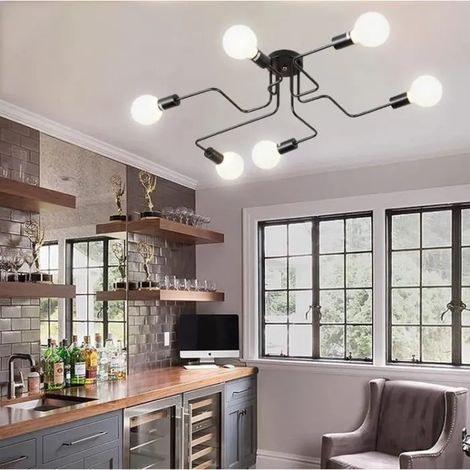 Plafonnier Industrielle,Retro Lampe Plafonnier en Metal avec 6 Tetes Style Edison pour Salon Chambre (1/4)