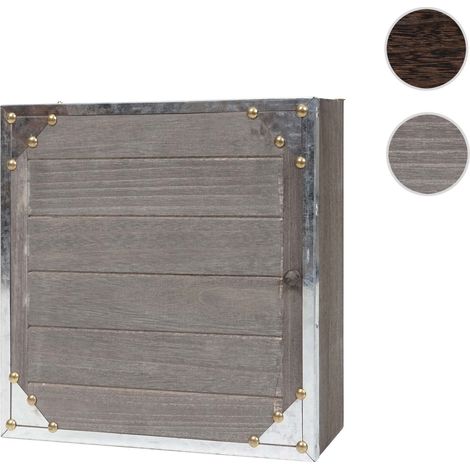 Boîte à clés Virginia - armoire à clés en bois - look shabby vintage 27x27x6cm - gris-brun (1/5)