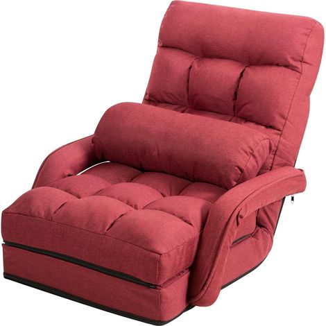 Chaise de Sol avec Dossier réglable, canapé de Sol avec Fonction Couchage Rouge, canapé Pliant rembourré avec accoudoirs et Coussin, Fauteuil de Sol (1/5)