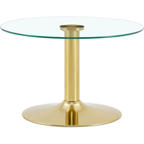 Table basse ronde en verre trempé 70 cm, design moderne avec piètement métal, plateau facile à nettoyer, coloris doré, pour salon élégant CHICFURN (1/5)