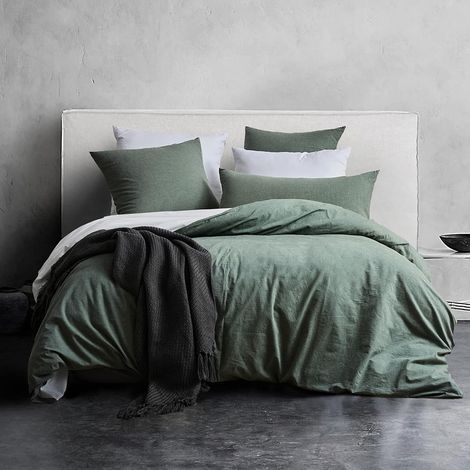 Housse de Couette 220x240 Coton, Verte Sauge Ensembles de Housse de Couette avec Fermeture Éclair, 100% Coton Lavé, Texture Lin, Parure de Lit 220x240 Coton avec 2 Taie d'oreiller 65x65 cm (1/5)