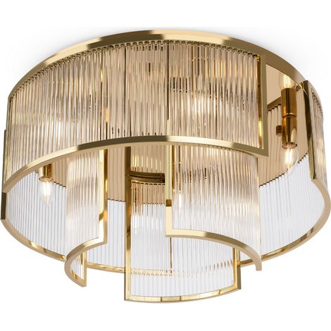 Maytoni Frame Plafonnier cylindrique moderne de 65 cm, doré, abat-jour en verre 9xE14