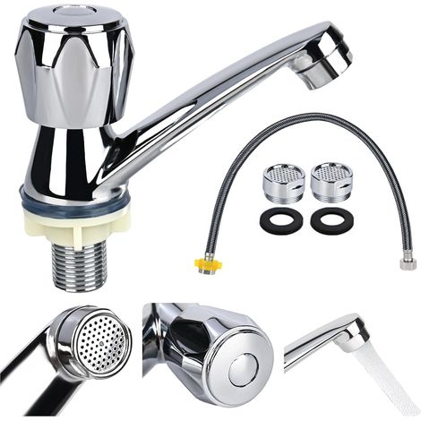 Stainless Steel Cold Water Tap with 60cm Connection Hose, Cold Water Tap for Bathroom, Guest Toilet, Single Lever Mixer Tap for Modern Basin Faucets, Bathroom Taps (1/5)