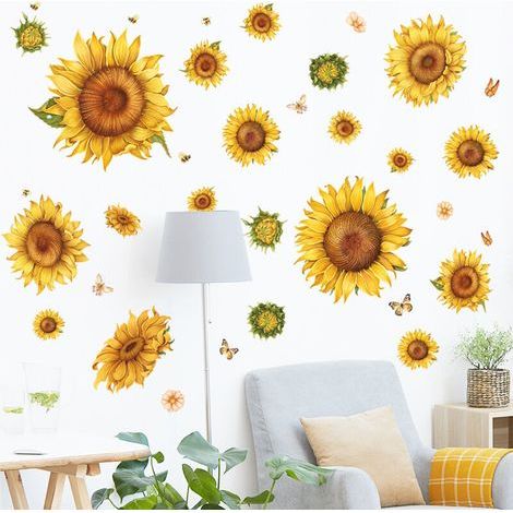 Sticker mural tournesol pour chambre d'enfant, stickers muraux fleuris pour chambre de bébé (1/5)