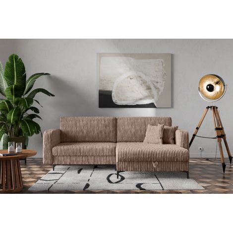 Canapé d'Angle réversible convertible avec fonction de couchage Como coffre en velours côtelé brun du fabricant -VINOTTI (1/4)