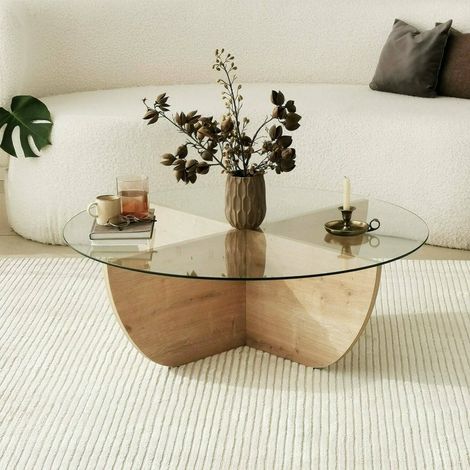 Dmora - Table basse Phoebe, Table basse, Porte-revues pour canapé, Etagère de salon, 90x90h30 cm, Chêne, avec emballage renforcé (1/5)