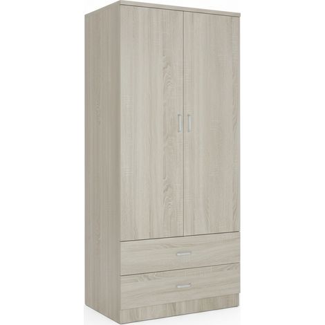 Armadio Guardaroba Capiente 2 Ante Mobile Camera Legno 80x52x190 cm rovere