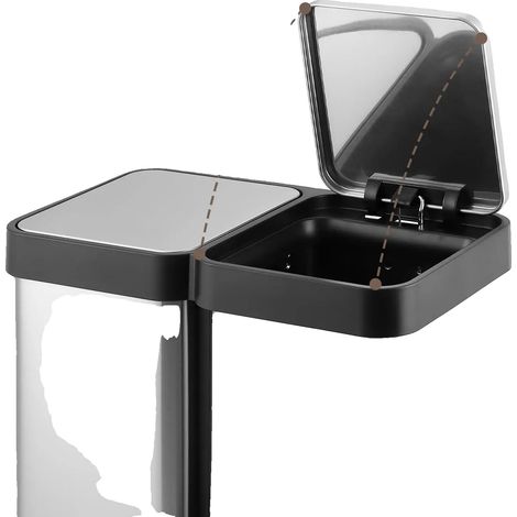 Poubelle, Double Compartiment, Actionnée au Pied, Argent (1/2)