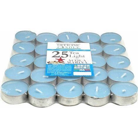TRADE SHOP - Set 25 Pezzi Candele Azzurre Profumate Fragranza Acqua Marina Tealight Lumini -