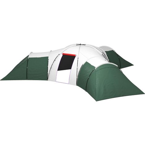 Tente camping 6-9 personnes 4 chambres auvent imperméable verte 615x615x225cm
