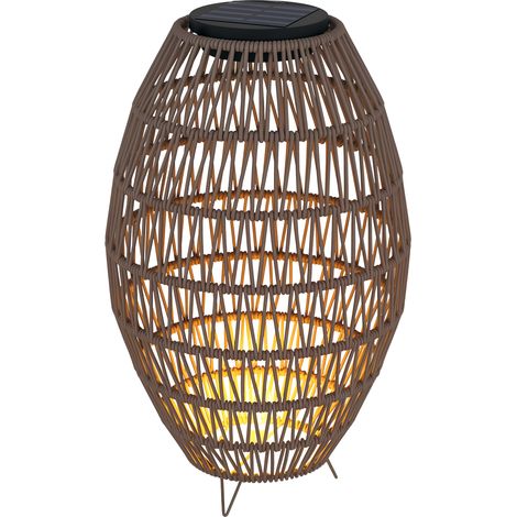 Outsunny Rattan Solar Lamp, Garden Solar Lantern with Auto On/Off Light, IP44 Waterproof, Decorative Outdoor Rattan Lamp for Porch, Pathway, Dark Brown